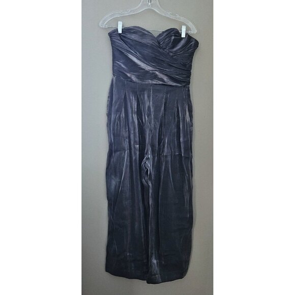 by Anthropologie 8 Pewter Ruched Strapless Shine Jumpsuit Holiday - Picture 3 of 7